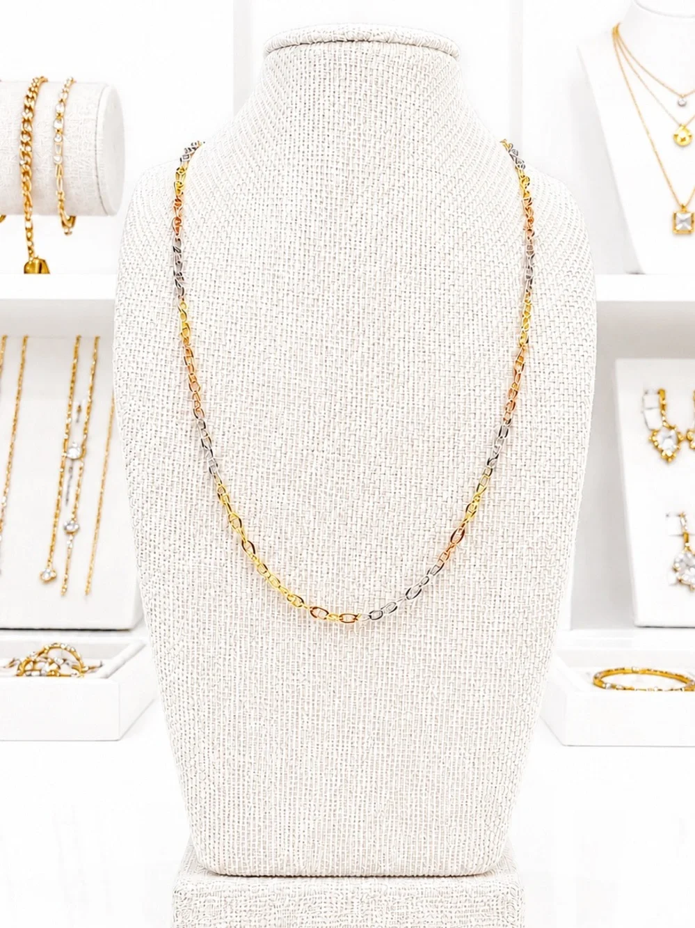 TriColor Gold Plated Sterling Silver Chain Necklace-New